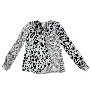 Cabi XS Animal‎ Print Blouse Top Tie Neck Long Sleeve Abstract White Black